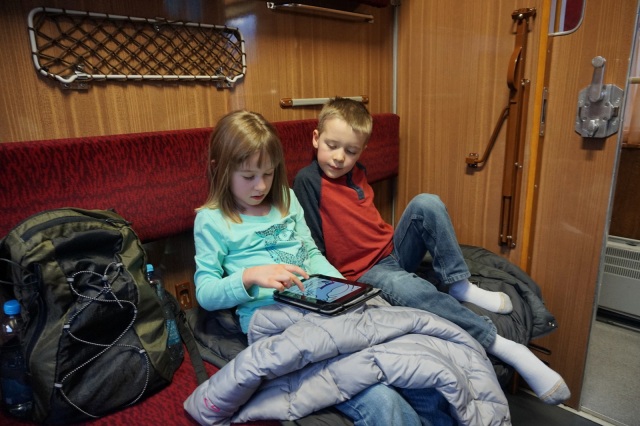 The kids passing the time on the train on the way home.  Both coming and going we had our own compartment, which was nice.  We could spread out a bit.